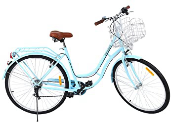 Ridgeyard 28"7 velocidades señoras Ciudad Bicicleta Estilo holandés Bicicleta Deportes al Aire Libre Ciudad Urbana Bicicleta Shopper Bicicleta luz + Cesta + Campana + batería-Powered luz …