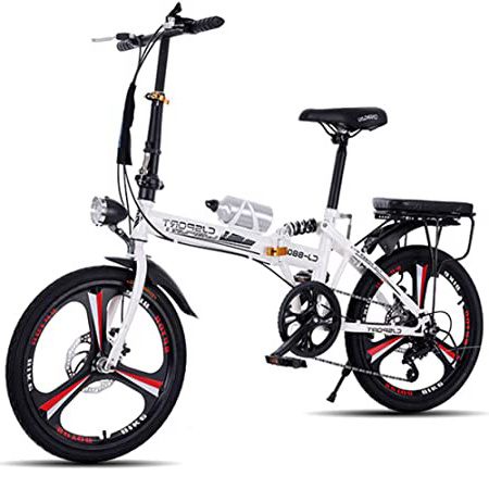 FYYTRL Ligera de Acero al Carbono Bicicleta Plegable de la Ciudad, a 20 Hombres y Mujeres Inch Doble Freno de Disco Amortiguador Variable Bicicleta de la Velocidad,White