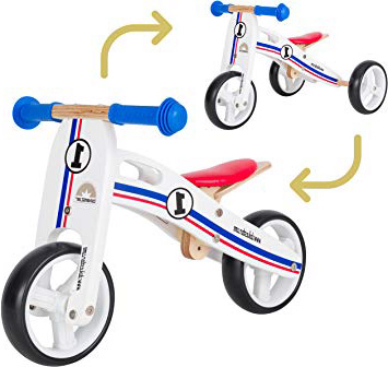 Bikestar - Bicicleta de Madera para niños a Partir de 18 Meses | 7 Pulgadas Convertible Mini 2 en 1 Bicicleta y Bicicleta | Blanco Azul Rojo