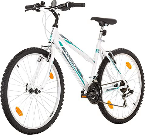 Multibrand, PROBIKE 6th SENSE, 460 mm, 26 pulgadas, Mountain Bike, 18 velocidades, Set de Mudgard, Para mujeres, Blanco-Rosa (Blanco-Turquesa (Shimano))