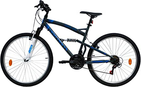 Bicicleta de montaña de 26 pulgadas con suspensión completa – Horquilla telescópica – 18 velocidades – Frenos V-Brake