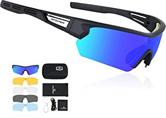 TOPTETN Gafas Ciclismo Polarizadas con 5 Lentes Intercambiables Gafas de Sol Deportivas Antivaho Antireflejo Anti Viento y UV Adaptadas a Deporte Carrera Running Bicicleta MTB para Hombre y Mujer
