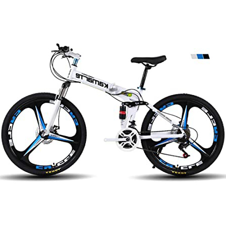 FJW Bicicleta de montaña para Hombres, Ruedas de 26"de 3 Pulgadas Marco de Acero de Alto Carbono, Velocidad 21/24/27 Bicicleta Plegable Doble suspensión Unisexo con Frenos de Disco,Black,21Speed