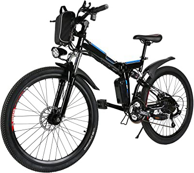 Ancheer Bicicleta Eléctrica de Montaña Bicicleta Eléctrica de 26 Pulgadas Plegable con Batería de Litio (36V 250W) 21 Velocidades de Suspensión Completa Premium y Equipo Shimano