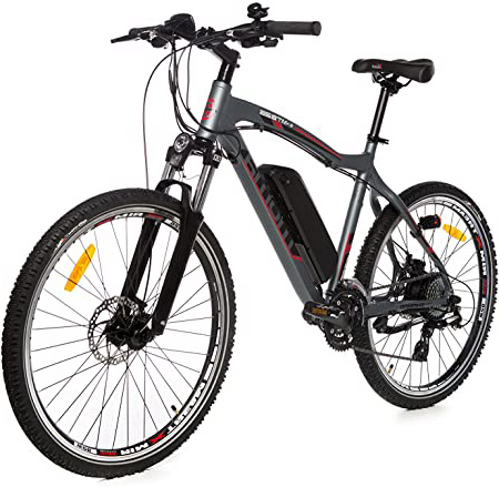 Moma Bikes Bicicleta de Montaña E-MTB-26 ", Suspension simple, Alu. SHIMANO 24V, Doble Freno Disco, Susp Delan. Bat. Ion Litio 36V 16Ah