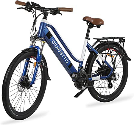 Cityboard E- City Bicicleta Eléctrica, Unisex Adulto, Azul/Blanco, 26 Pulgadas