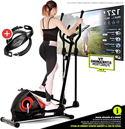 Sportstech CX608 Bicicleta Elíptica - Marca de Calidad Alemana - Video Eventos y App multijugador - Consola Compatible con Bluetooth, Pulsómetro Incluido, Soporte para Tablet, Crosstrainer eliptica