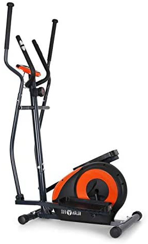 KLAR FIT Ellifit FX 250 Orange Edition Bicicleta elíptica (Peso soportado hasta 110 kg, 8 resistencias, Ruedas de Transporte, Pulsómetro, Apoyos Antideslizantes, Display LCD)