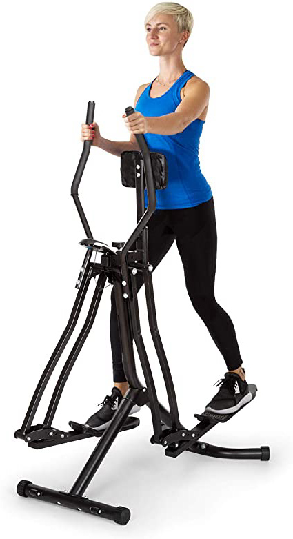Klarfit Bogera X2 - Bicicleta elíptica, Ordenador de Entrenamiento, Acolchado para Abdomen Regulable, Pedales Bajos, Rstructura metálica con Revestimiento en Polvo, Plegable, Pantalla LCD, Negro