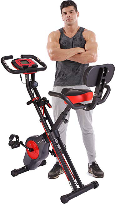 pleny - Bicicleta de ejercicios plegable, con 16 niveles de resistencia y soporte para el teléfono móvil