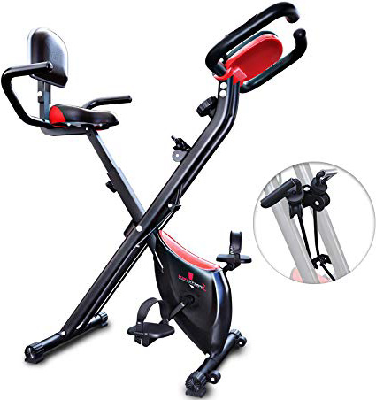 Sportstech Bicicleta estática Plegable F-Bike X100-B con Sistema de Resistencia Inteligente, Respaldo de inercia de 4kg, Soporte para Tableta, 4 Niveles de Resistencia magnetica, pulsometro Integrado