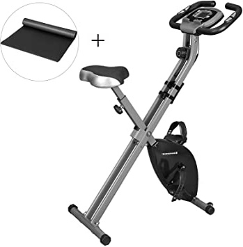 SONGMICS Bicicleta Estática, Bicicleta Fitness, Entrenador Plegable Indoor, 8 Niveles de Resistencia Magnética, con Alfombrilla, Sensor de Pulso, Soporte Telefónico, 100 kg Máx