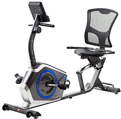 TechFit R410 Bicicleta Estática Reclinada, Ideal para el Entrenamiento de Recuperación, Sillín Ajustable, Sensores de Pulso y Monitor LCD
