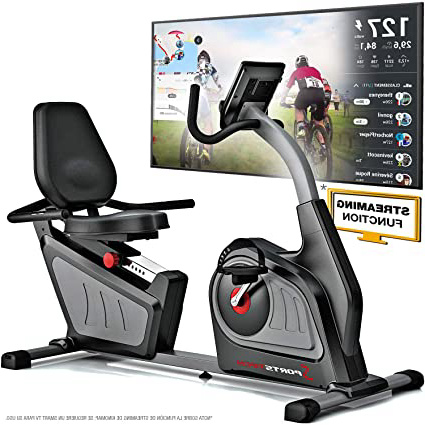 Sportstech ES600 Bicicleta estática reclinada Profesional -Marca de Calidad Alemana -Eventos en Directo y App multijugador, Suministro eléctrico autónomo + HRC+ Opcional con Correa de Pulso