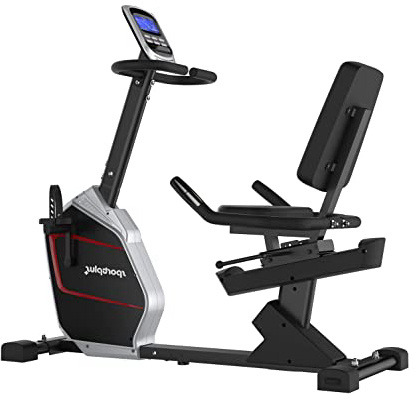 SportPlus Bicicleta Estática Reclinable con Aplicación para Smartphone, Google Street View, Aprox. 9 kg de Masa de Volante de Inercia, 24 Niveles de Resistencia, Peso MAX 150 kg