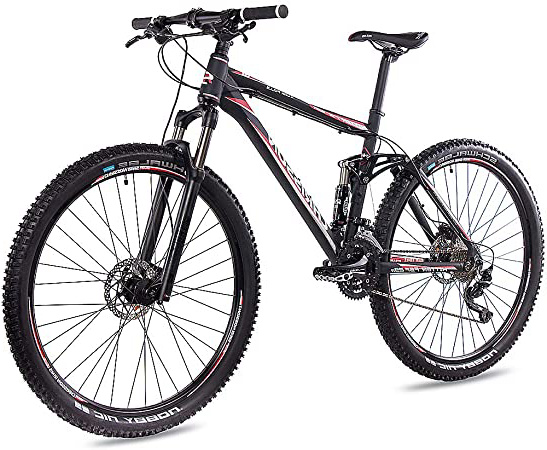 CHRISSON Fully Hitter FSF - Bicicleta de montaña de 29 pulgadas con suspensión completa y cambio de cadena Shimano Deore de 30 marchas, para hombre y mujer, con horquilla Rock Shox, color negro y rojo