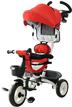 HOMCOM Triciclo Bebé Plegable 4 en 1 Trolley Trike Bicicletas para Niños +18 Mes Evolutivo Asiento Giratorio Capota Barra Desmontable Control Parental Juguete Aprendizaje