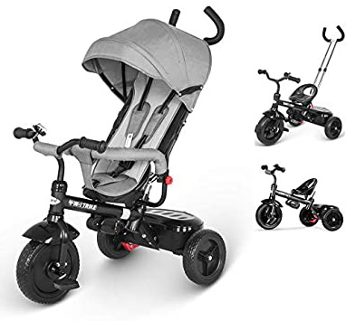besrey Triciclo evolutivo 4 en 1 triciclos bebé Trike Bicicleta para Bebe Nino protección contra la Lluvia (1-6 año) - Gris