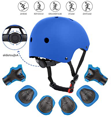 Wayin Casco Infantil, Protecciones Patines Niña Rodilleras y Cascos Ajustable Coderas para Patinar Bicicleta Monopatín (Azul Casco)