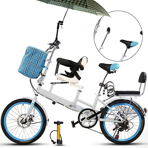 YUMEIGE triciclos 20 Pulgadas de Bicicleta, la Madre y el niño Plegables en tándem cambiando el Freno de Disco Valla cinturón de Seguridad Doble Madre Recoger Bicicleta niño (Azul) Disponible