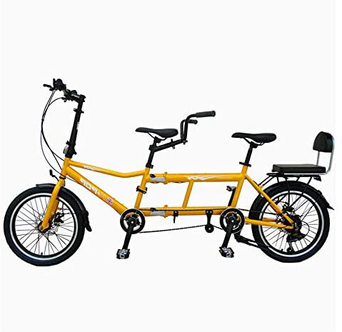 SYLTL Tres Personas Bicicleta Tándem Doble Plegable Pareja Doble Paseo Bicicleta de Montaña Deportes Viajes Portátil Bicicleta Plegable,Amarillo