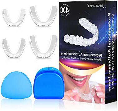 Férula Dental de Descarga, 4 en Dos tamaños Ferula Descarga Nocturna Anti Bruxismo, Nuevo Tipo Férula Descarga Dental Protector Bucal Cuidado para Dormir,Blanqueamiento Dental,Atletas,2 frenos(azul)