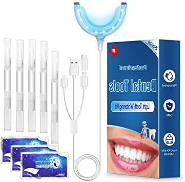 Kit de Blanqueamiento Dental Gel 5PCS ifanze Blanqueamiento de Dientes Luz*1, Blanqueador Dientes Tiras*3, Blanqueador Dientes Gel Para Manchas Dientes, Bandeja Dental Pares*1,Energizado vía Phone
