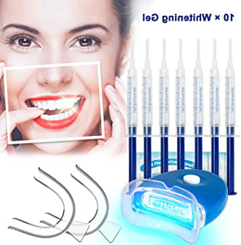 Kit de Blanqueamiento Dental Gel Blanqueador de Dientes Profesional Teeth Whitening Kit, Para Manchas de Humo, Dientes Negros, Dientes Amarillos-10x3ML Gel, 1x Luz LED, 2x Bandeja Dental