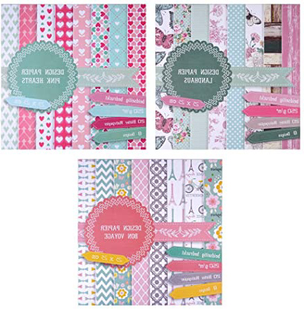 East-West Trading - 3 blocs de papel de 20 hojas cada uno, impresas por ambos lados, papel de diseño, papel para manualidades, 60 hojas, 24 diseños
