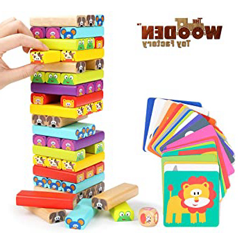 The Wooden Toy Factory - Juego de Torre de Bloques de Madera Animales 4 en 1, Juguete de Sobremesa Educativo para Niños y Niñas (Juego de Torre de Bloques de Madera Animales 4 en 1)