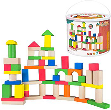 WOOMAX-Cubo 100 bloques de madera, (Colorbaby 40993)