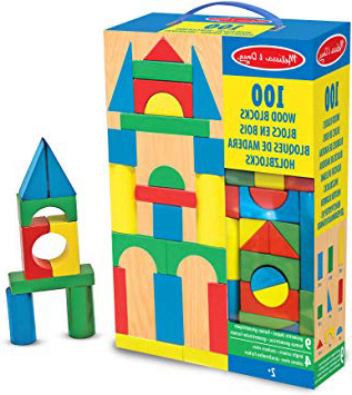 Melissa & Doug Piece Wood Blocks Set Bloques de Madera 100 Piezas, Color Azul, Verde, Rojo, Amarillo (10481)