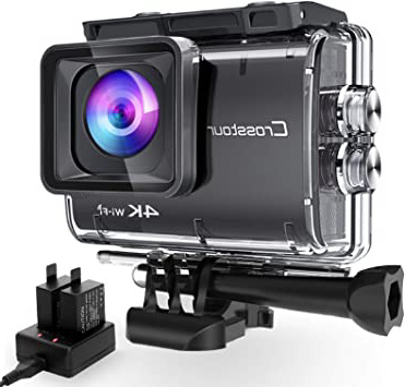 Crosstour CT9500 Nativo 4K50FPS Cámara Deportiva Wi-Fi Camara de Accion (Sumergible de 40M Camara Acuática con Ángulo de visión ajustable y EIS, 2 Baterías de 1350 mAh y Montaje de Accesorios)