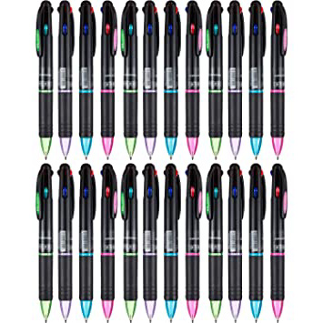 Bolígrafos de Punta de Bola Retráctiles de Multicolor 4 Colores de Tinta (Negro, Azul, Rojo y Verde) Bolígrafo de Tinta de Gel (24)