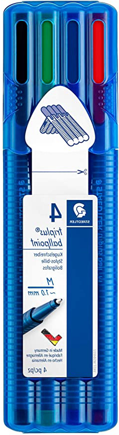 Staedtler Noris Triplus Ball 437 MSB4. Bolígrafos con punta de bola y anchura media. Caja con 4 bolígrafos de colores variados.