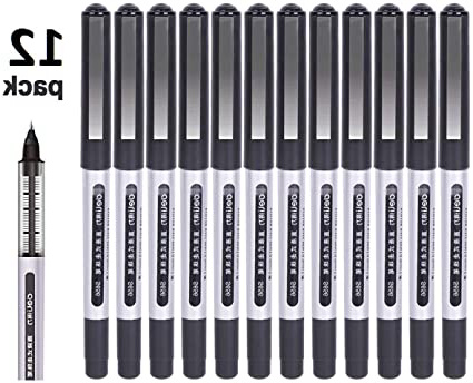 Bolígrafos Rollerball, GXR Bolígrafos 12 PCS 0.5mm de Punta Extra Fna, Bolígrafos de Secado Rápido de Tinta, Bolígrafo de Tinta Líquida Negra para Oficina, Hogar, Empresa, Escuela-Negro