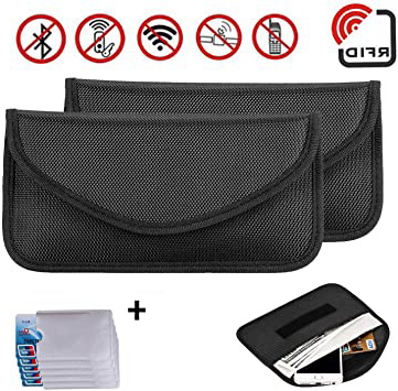 Newseego Bolsa 2X para señal RFID | Bolso antirrobo RFID Faraday con Tarjeta de crédito RFID 5X Gratis para el Bloqueo de la Llave de Bolsillo para el automóvil, Faraday RFID Key Fob Bag - (Negro)