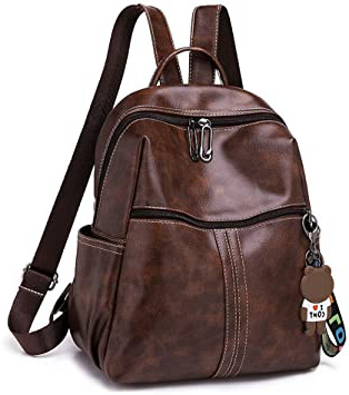 BAGZY Moda Bolso Mochila Antirrobo de Mujer Cuero Bolso Dayback Backpack Bolsa de Mano Señoras de Ligero Impermeable Bolsa de Trabajo Escuela Marrón