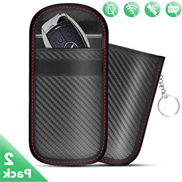 2PCS Antirrobo Coche Funda de Seguridad para Llave Coche Keyless Go, Protección Anti RFID Bolsa de Faraday Bloqueo Señal, Fibra de Carbono (Mini Negro) (Negro)