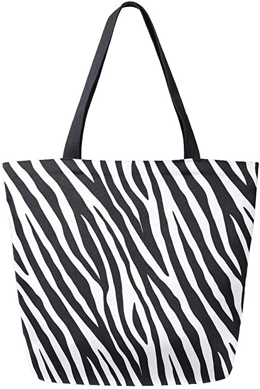 ZZXXB Bolsa de la compra reutilizable con estampado de cebra, de lona resistente, grande, plegable, lavable, para mujer