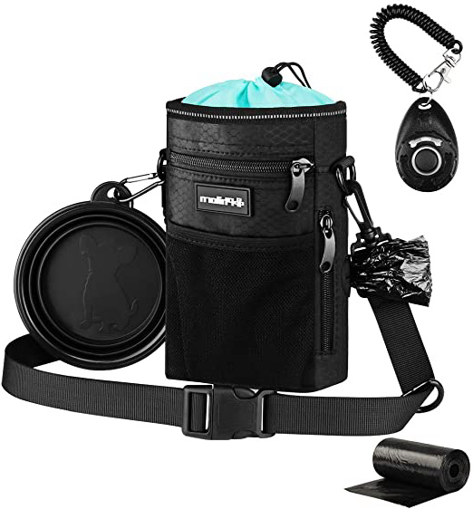 PHILORN Bolsa Premios Perro, Bolsa Entrenamiento Perro Reflectante, Resistente al Agua, con Bolsa Caca y Dispensador Incorporada, Tazón Plegable, Clicker, Forro Fácil de Limpiar, 3 Formas de Vestir