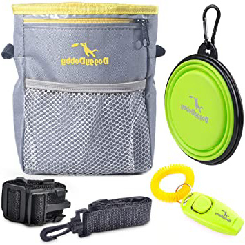 DoggyDobby Bolsa de Entrenamiento para Perros con Correa de Cintura Extra Larga con dispensador de Bolsa de Agua Plegable y Cuenco de Viaje para Mascotas y clicker para Mascotas
