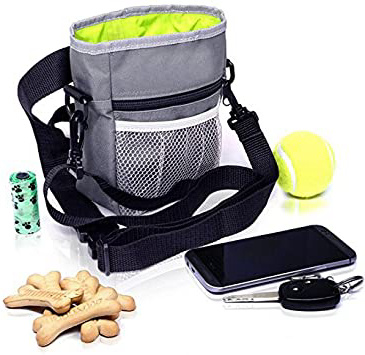 Amaoma Bolsa Para Adiestramiento Para Perro Bolso de Viaje Para Perro Con Cordón y Bolsillos, Bolsa Para Golosinas Para Mascota, Bolsa Para Alimentos Para Perros Mascotas Cat Bird 7*2.5*5 inch (Gris)