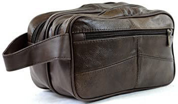 Bolsa de aseo para hombre, de piel, para artículos de aseo personal / viaje / vacaciones / pasar la noche fuera / fin de semana (color negro o marrón) marrón marrón