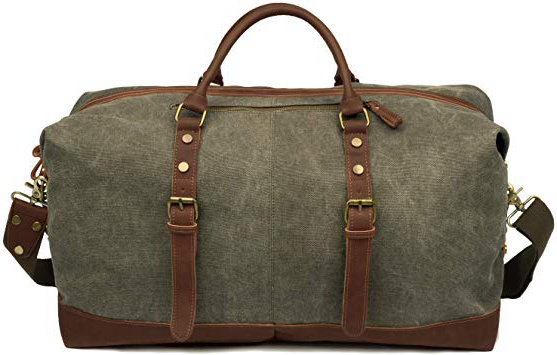 EverVanz Bolsa de Viaje Lona, Gran tamaño Bolso del Fin de Semana con Decoración De Cuero, Vintage Bolsas de Deporte para Actividades al Aire Libre, Gran Capacidad Bolso para Overnight