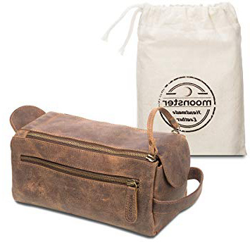 Moonster Neceser de Viaje para Hombre y Mujer – Bolsa de Aseo para Hombre Hecha a Mano Estilo Neceser Vintage Resistente Compacta y Práctica – Almacene los Artículos de Aseo para Viaje con Estilo