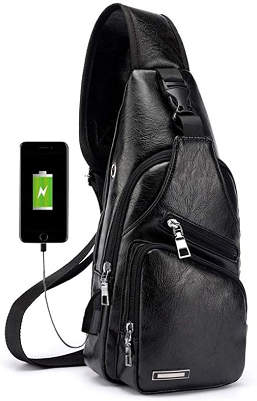 Pawaca Bolso del pecho del cuero de los hombres, bolso del bandolera de Crossbody Bolsos de la honda Bolso del mensajero de la mochila Mochila para el viaje ocasional del deporte del que