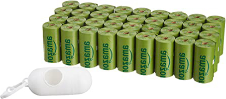 AmazonBasics - Bolsa mejorada para heces de perro con aditivos EPI y dispensador y pinza para correa - 540 unidades, pepino