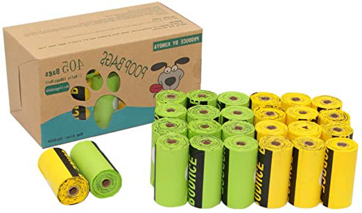 Kumoya - Bolsas biodegradables para excrementos de perro, hechas de almidón de maíz con dispensador, extra grandes, extra gruesas, herméticas