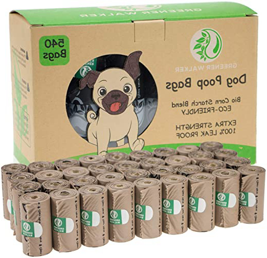 Greener Walker Bolsas para Excrementos de Perro,540 Unidades,Extra Grueso,Fuerte y 100% a Prueba de Fugas Biodegradable Bolsas para Caca de Perro(Marrón)